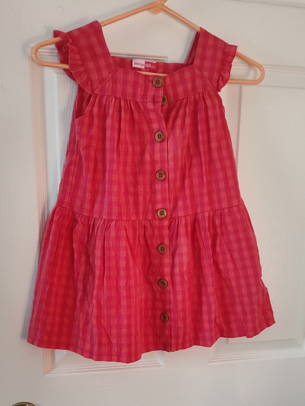 Penelope Mack Pink Gingham Button-Front Tiered Dress